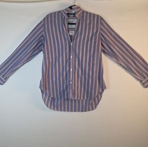 Frank & Eileen Blue Stripe Button Down Shirt Italian Cotton Sz L